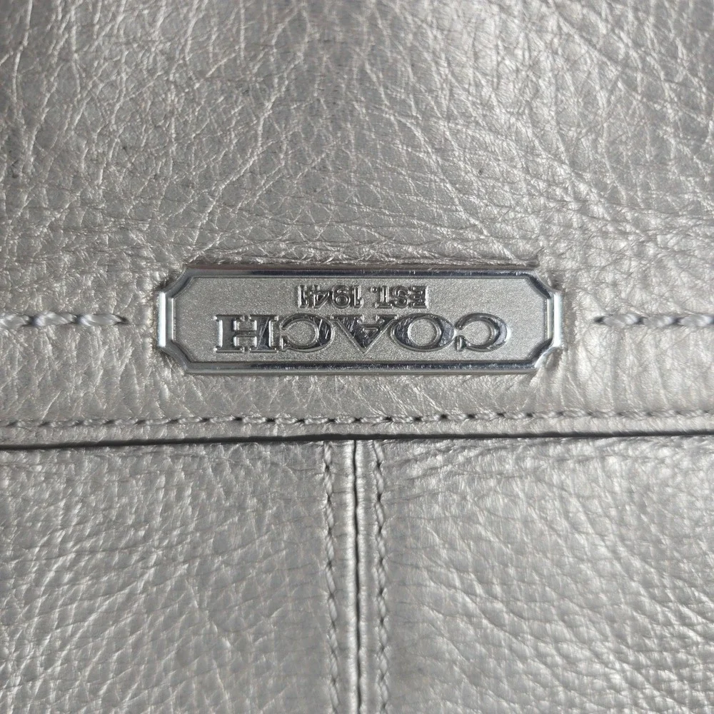 Coach Park Metro Tote Women Large Pewter Metallic Leather Purse - Picture 3 of 12